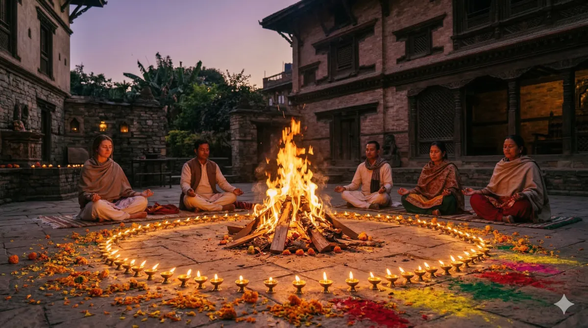 Holashtak 2026 spiritual period before Holi with oil lamps and meditation in Vedic tradition